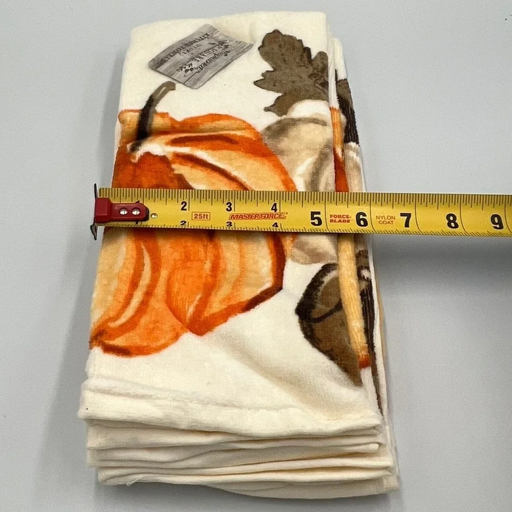 Haymarket Square Kitchen Towels Set of 2 OS Orange Cream New Pumpkin Fall Decor